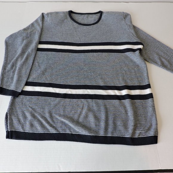 White and Navy Nautical Stripe Boat Neck Knit - 3x - Picture 1 of 6